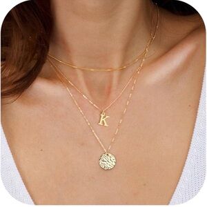 NWT Layered Initial Necklaces 14K Gold Plated Letter Dainty Choker Necklace Set